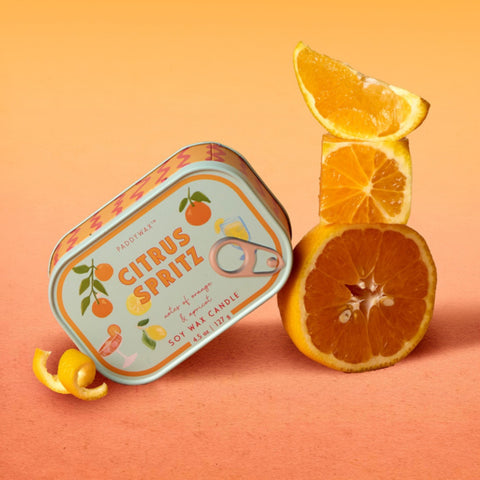 Paddywax - Bistro Citrus Spritz Printed Tin Candle - Orange & Apricot