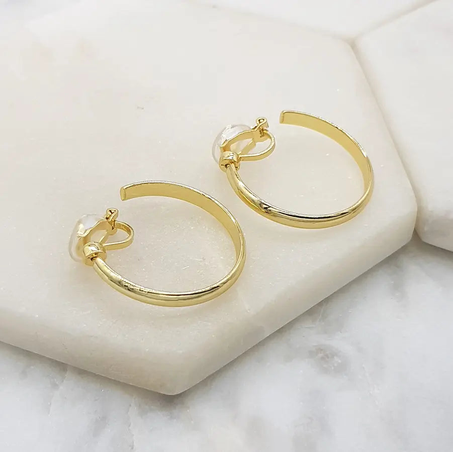 Chrysalini - Clip On Hoop Earrings-Gold Finish