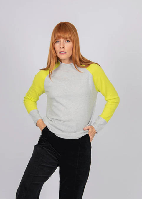 Bridge & Lord - Colour Block Trim Pullover-Silver/ Chartreuse
