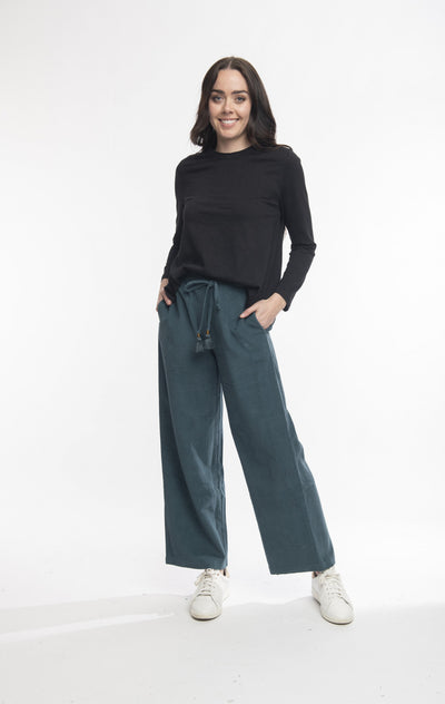 Orientique - Solid Cord Flared Trousers - Mediterranean