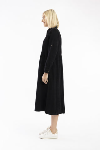 Orientique - Cord Solid Dress With Collar - Black