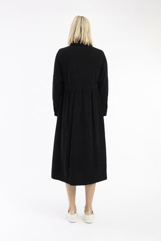 Orientique - Cord Solid Dress With Collar - Black