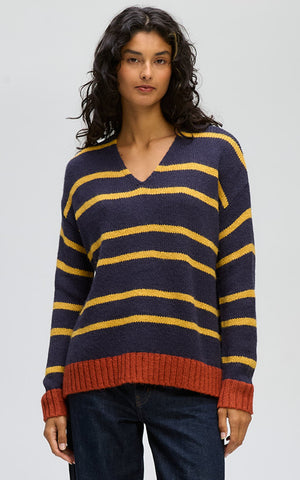 LD+Co - Cozy Stripe V Jumper - Rust
