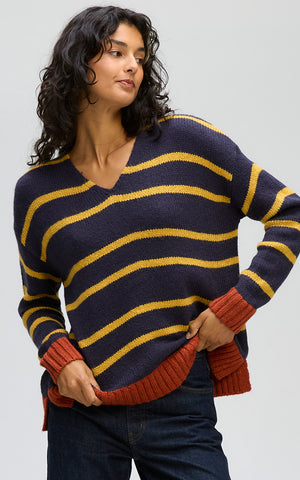 LD+Co - Cozy Stripe V Jumper - Rust