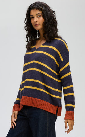 LD+Co - Cozy Stripe V Jumper - Rust