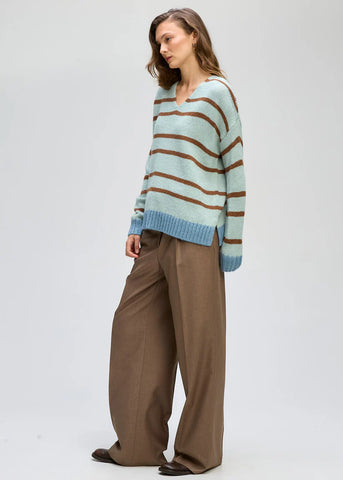 LD+Co - Cozy Stripe V Jumper - Steel
