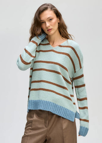 LD+Co - Cozy Stripe V Jumper - Steel