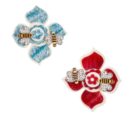 Blue Scarab - Bijou Acrylic Bees & Flower Brooch-Blue