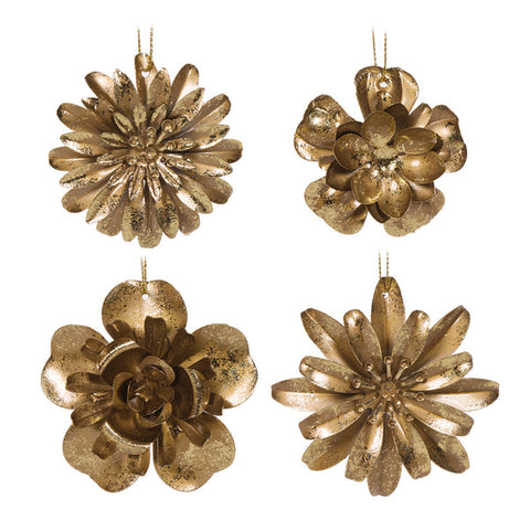 Holly & Ivy - 4/Asst Metal Flowers Hanging