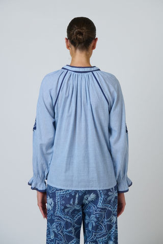 Namastai - Breeze Embroidered Cotton Blouse - Blue