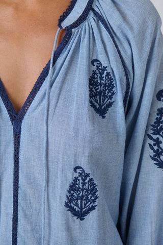 Namastai - Breeze Embroidered Cotton Blouse - Blue