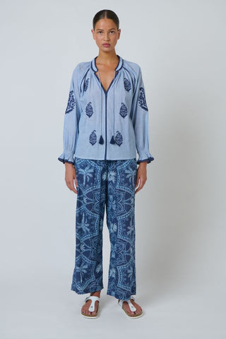 Namastai - Breeze Embroidered Cotton Blouse - Blue
