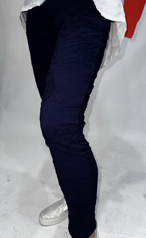 La Strada - Diamond Embroidery Pant - Navy
