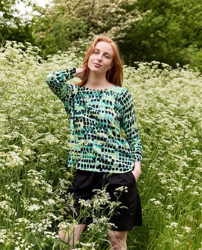 Mansted - Dina Smudge Print Cotton Crew Knit-Dark Green