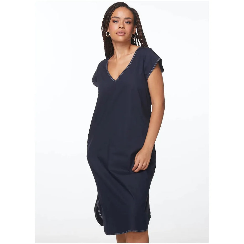 LD+Co Draw Back Cotton Dress Navy Melange