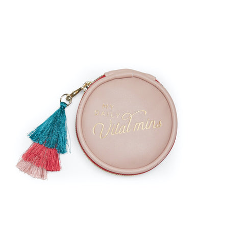 Designworks - Dusty Pink Daily Vital-Mins - Vegan Leather Pill Box With Tassel