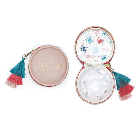 Designworks - Dusty Pink Daily Vital-Mins - Vegan Leather Pill Box With Tassel