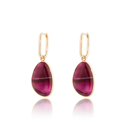 Blue Scarab - Lotus Rectangle Hoop Charm Earrings-Fuchsia