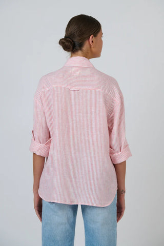 enveloppe - Linen Boyfriend Shirt- Rayure Corail