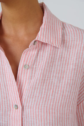 enveloppe - Linen Boyfriend Shirt- Rayure Corail
