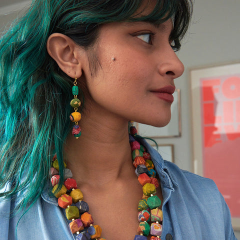 WorldFinds - Pebbled Kantha Drop Earrings