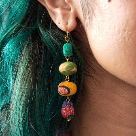 WorldFinds - Pebbled Kantha Drop Earrings