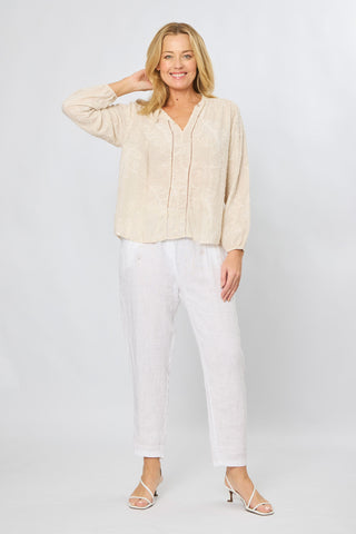 La Strada - Cotton Embroidered V-Neck Top - Beige
