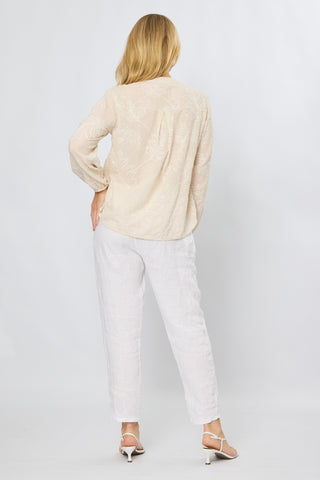 La Strada - Cotton Embroidered V-Neck Top - Beige