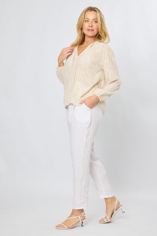 La Strada - Cotton Embroidered V-Neck Top - Beige