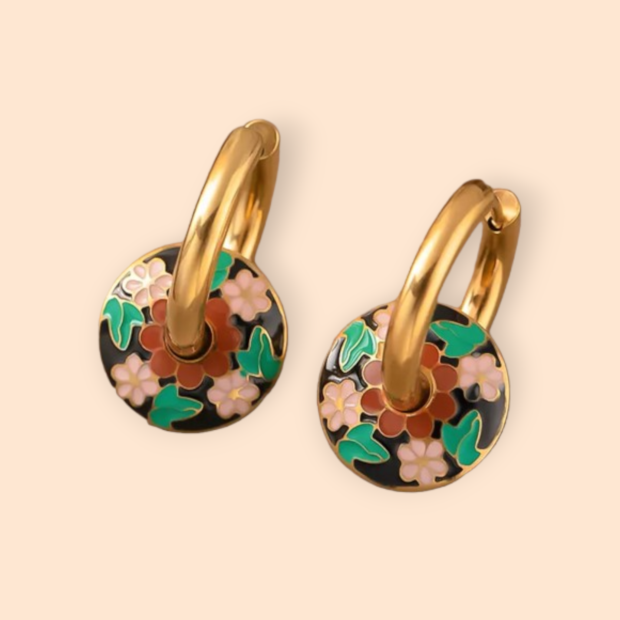 Melange - Fashion Floral Enamel Hoop Earrings