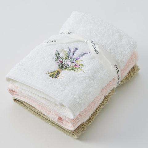 Pilbeam - Face Washer Set of 3 (2Plain)-Floral Garden