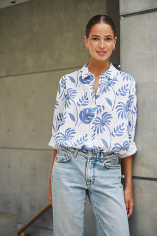 enveloppe - Linen Boyfriend Shirt-Feuilles Mer
