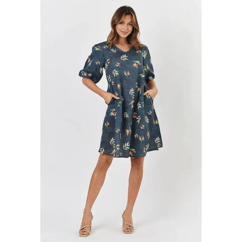 Naturals by O&J - Linen Bubble Sleeve Dress Fleur