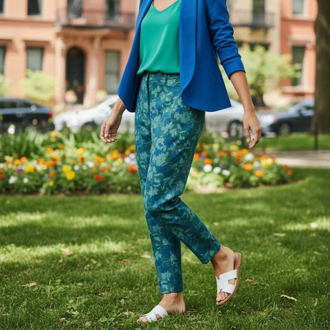 Equinox - Floral Print 7/8 Bengaline Pant - Green