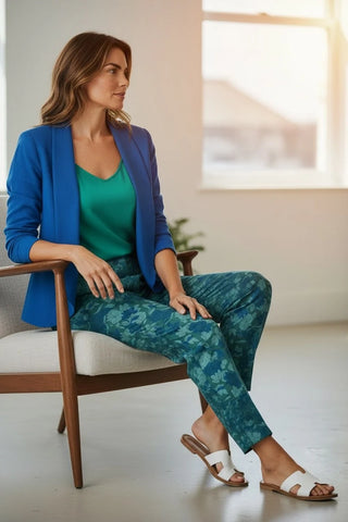 Equinox - Floral Print 7/8 Bengaline Pant - Green