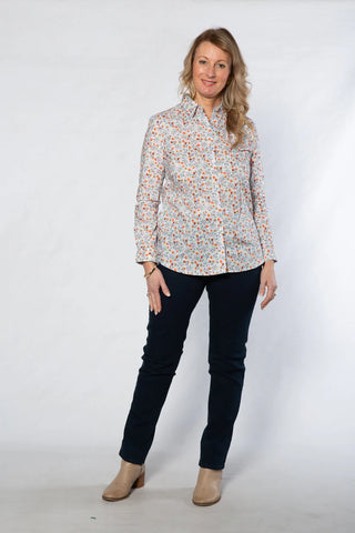 Equinox - Small Floral Cotton Shirt - Paprika