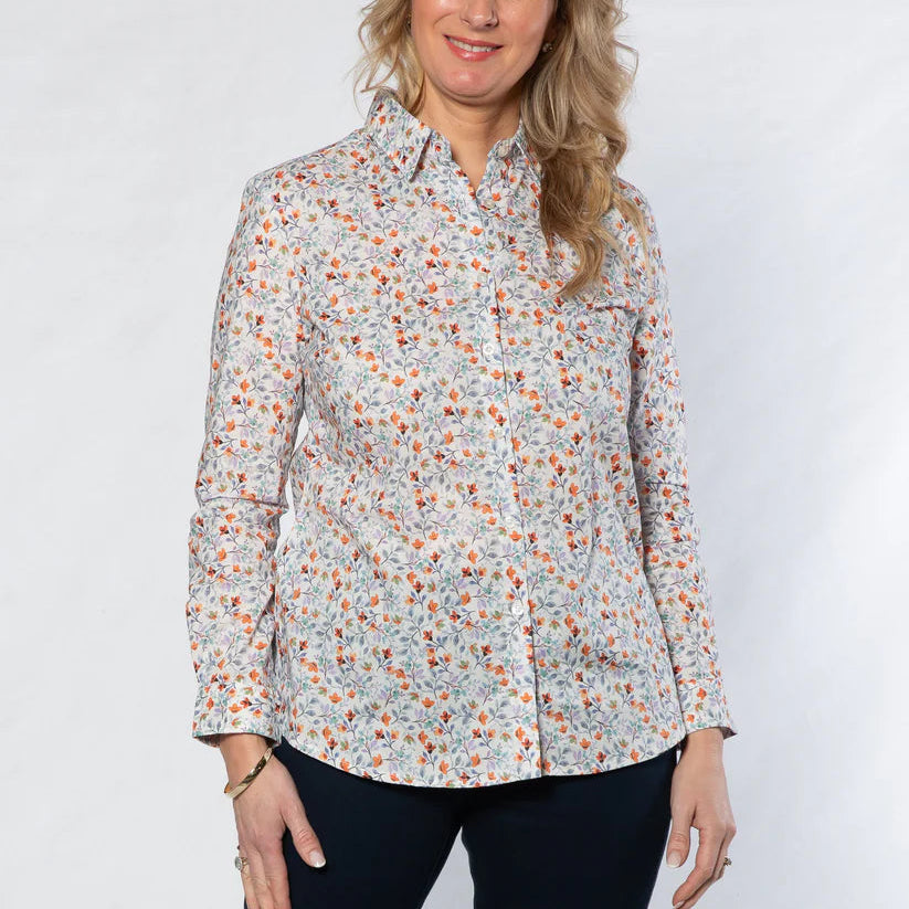 Equinox - Small Floral Cotton Shirt - Paprika