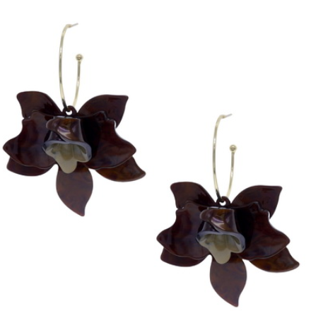 Sun Accessories - Flower Drop Hoop Earrings-Bronze