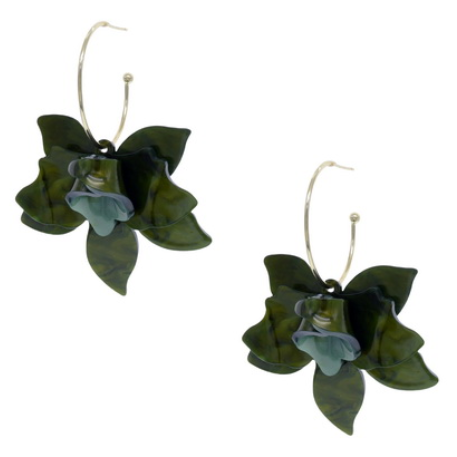 Sun Accessories - Flower Drop Hoop Earrings-Green