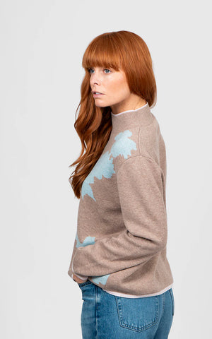 Bridge & Lord - Flower Silhouette Jacquard Pullover-Cobblestone/ Aqua
