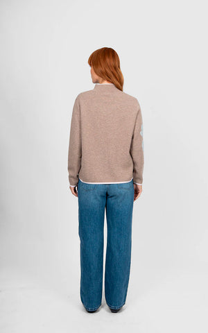 Bridge & Lord - Flower Silhouette Jacquard Pullover-Cobblestone/ Aqua