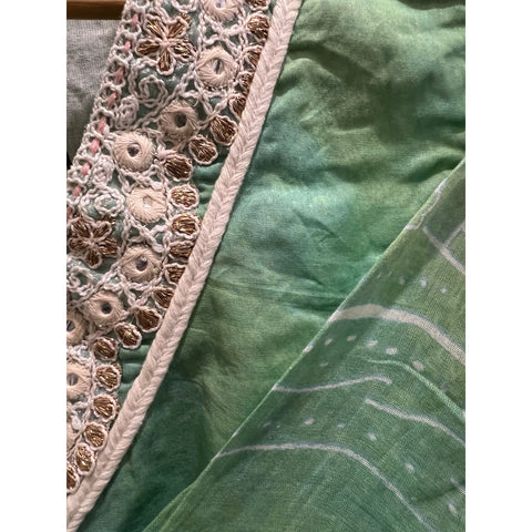 Caju - Flute Sleeve Print Blouse Green