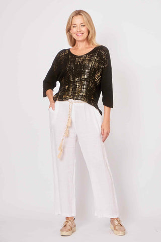 La Strada - Knitted Jumper with Gold Foil Finish-Black