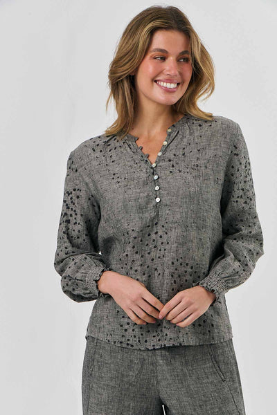Naturals by O&J - Long Sleeve Linen Top-Peppercorns