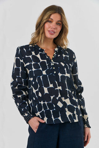 Naturals by O&J - Long Sleeve Linen Top - Eclipse