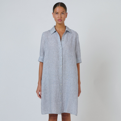 Naturals by O&J - Short Sleeve Linen Shirt Dress - Sliver