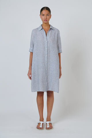 Naturals by O&J - Short Sleeve Linen Shirt Dress - Sliver