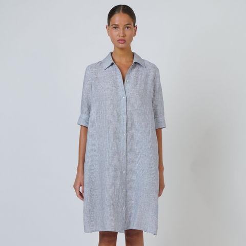 Naturals by O&J - Short Sleeve Linen Shirt Dress - Sliver