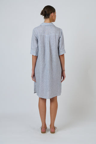 Naturals by O&J - Short Sleeve Linen Shirt Dress - Sliver