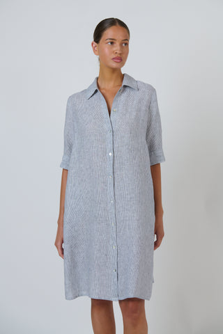 Naturals by O&J - Short Sleeve Linen Shirt Dress - Sliver